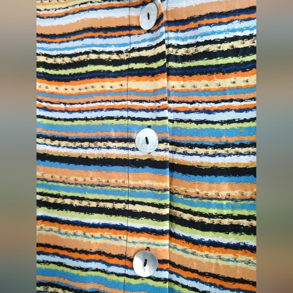 Pretty Elementz Silk Striped Shirt Jacket Multicolor Beaded Size XL Chest 44" - Picture 3 of 7